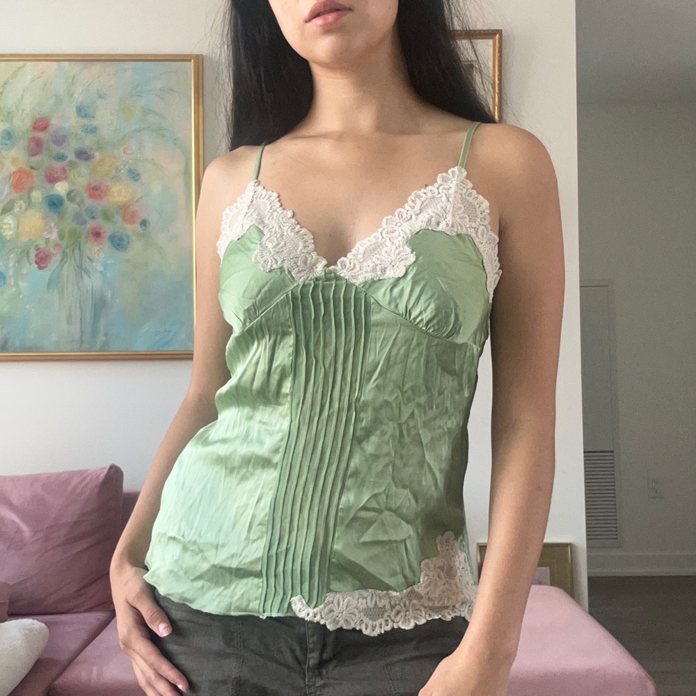 Silk & Lace Green Cami Top